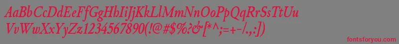 JunicodeBolditaliccondensed-Schriftart – Rote Schriften auf grauem Hintergrund