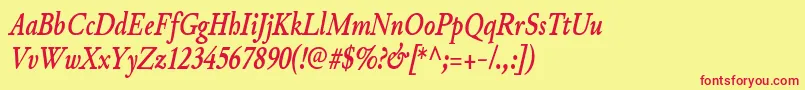 JunicodeBolditaliccondensed-Schriftart – Rote Schriften auf gelbem Hintergrund