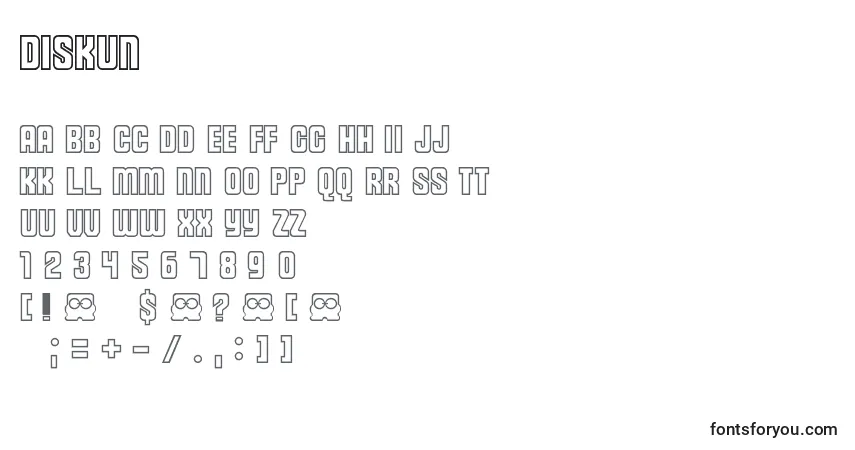 A fonte Diskun – alfabeto, números, caracteres especiais