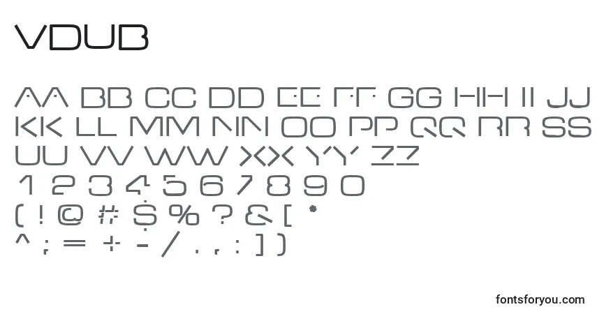 Czcionka Vdub – alfabet, cyfry, specjalne znaki