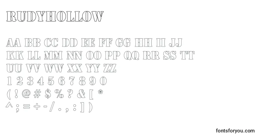 Schriftart RudyHollow – Alphabet, Zahlen, spezielle Symbole