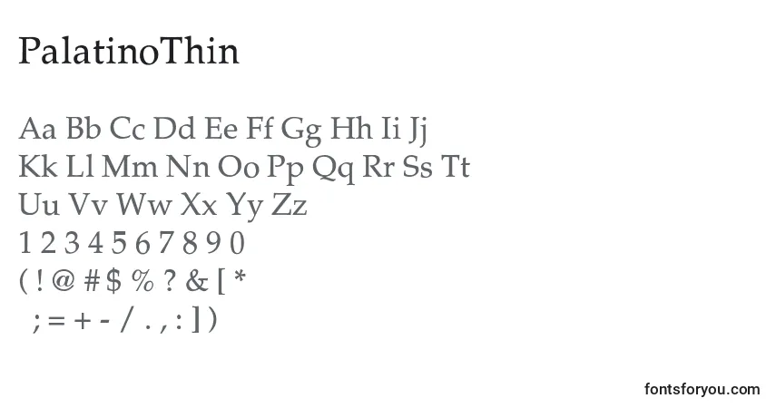 PalatinoThinフォント–アルファベット、数字、特殊文字