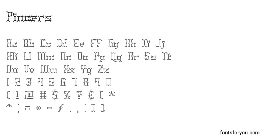 Czcionka Pincers – alfabet, cyfry, specjalne znaki