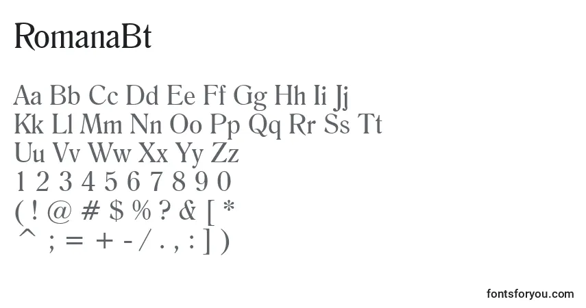 Czcionka RomanaBt – alfabet, cyfry, specjalne znaki