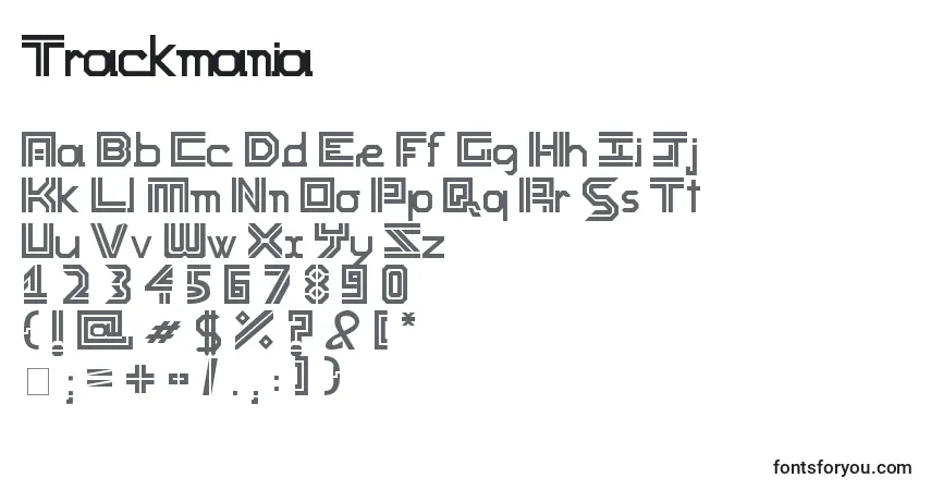 A fonte Trackmania – alfabeto, números, caracteres especiais