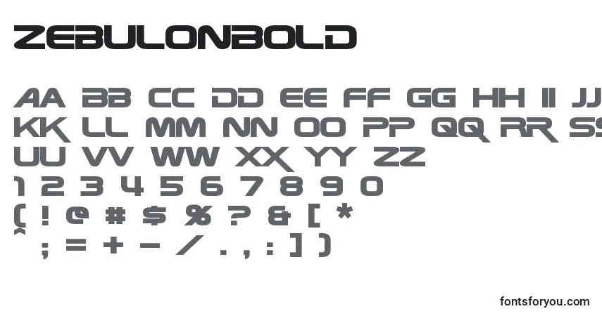 Czcionka ZebulonBold – alfabet, cyfry, specjalne znaki
