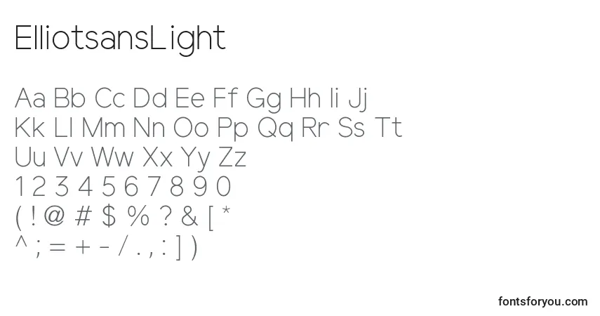 A fonte ElliotsansLight – alfabeto, números, caracteres especiais