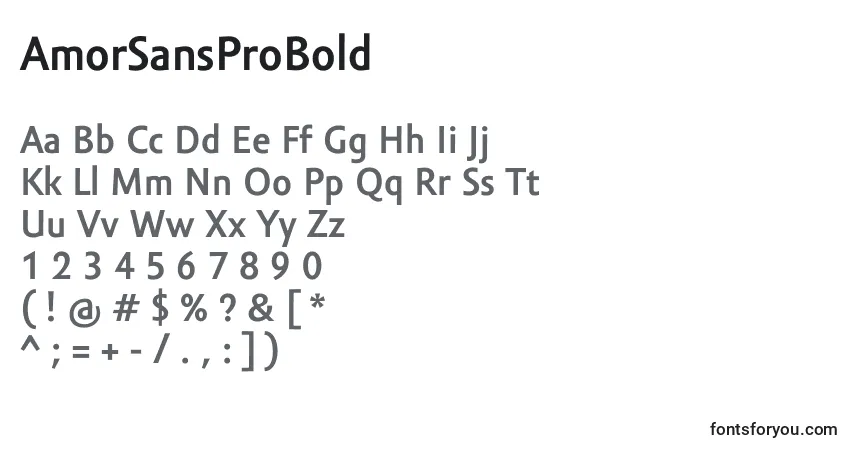 Шрифт AmorSansProBold – алфавит, цифры, специальные символы