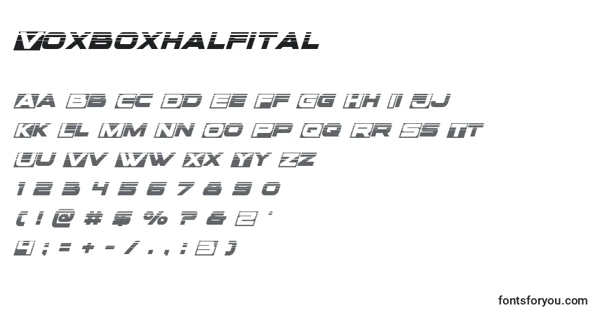 A fonte Voxboxhalfital – alfabeto, números, caracteres especiais
