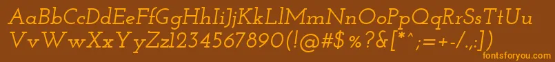 フォントJosefinSlabSemiboldItalic – オレンジ色の文字が茶色の背景にあります。
