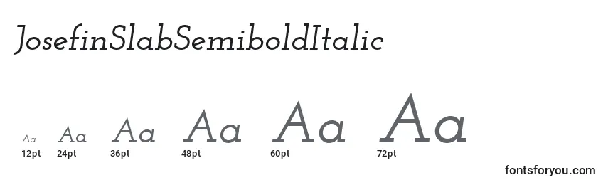 Размеры шрифта JosefinSlabSemiboldItalic
