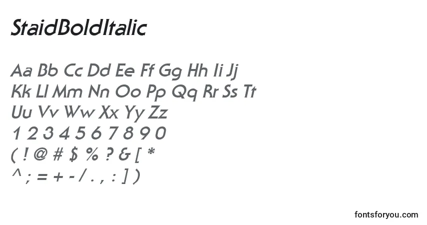 A fonte StaidBoldItalic – alfabeto, números, caracteres especiais
