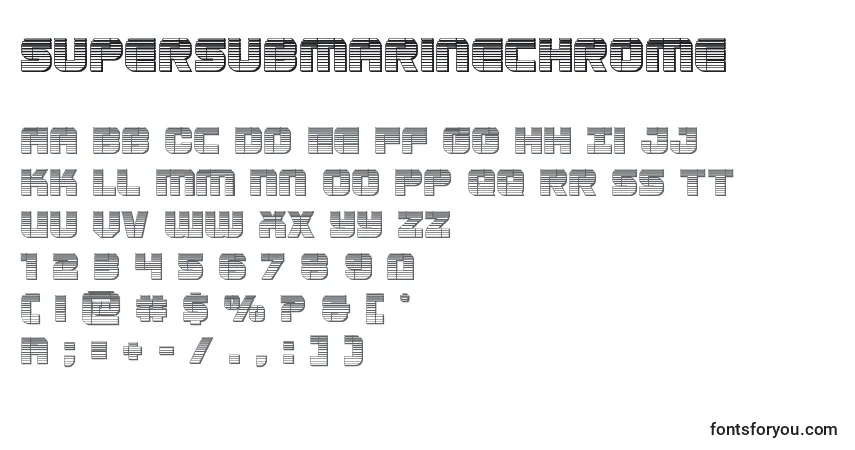 Шрифт Supersubmarinechrome – алфавит, цифры, специальные символы