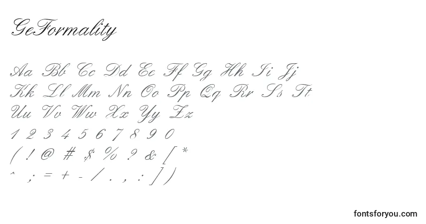 Schriftart GeFormality – Alphabet, Zahlen, spezielle Symbole