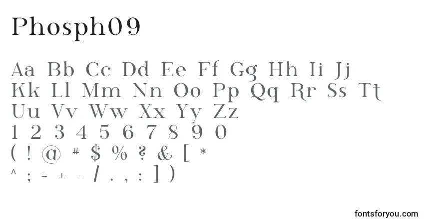 Schriftart Phosph09 – Alphabet, Zahlen, spezielle Symbole