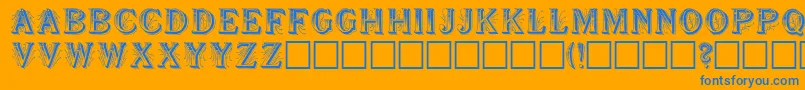 ShowboatRegular-Schriftart – Blaue Schriften auf orangefarbenem Hintergrund