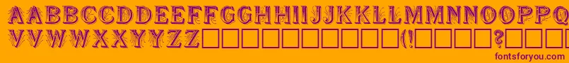 Weitere Informationen zur ShowboatRegular-Schriftart ShowboatRegular-Schriftart – Violette Schriften auf orangefarbenem Hintergrund