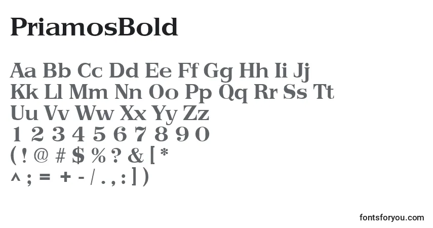 A fonte PriamosBold – alfabeto, números, caracteres especiais