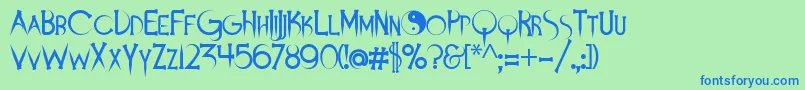 フォントDemonsanddarlings – 青い文字は緑の背景です。
