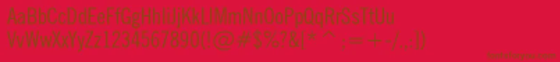 NewsGothicCondensedBt-Schriftart – Braune Schriften auf rotem Hintergrund