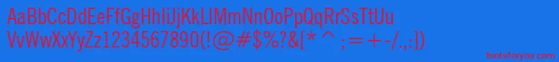 NewsGothicCondensedBt Font – Red Fonts on Blue Background