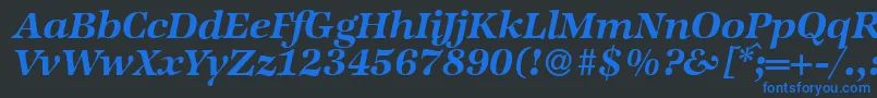 フォントZabriskieinternationalBolditalic – 黒い背景に青い文字