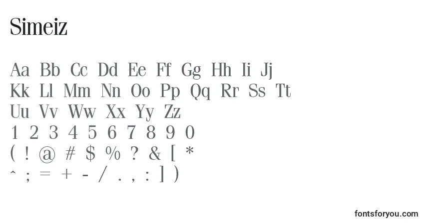 Czcionka Simeiz – alfabet, cyfry, specjalne znaki