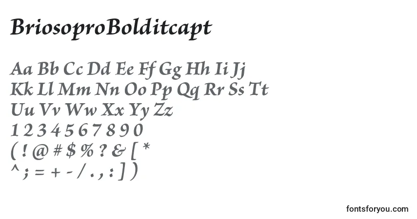 Czcionka BriosoproBolditcapt – alfabet, cyfry, specjalne znaki