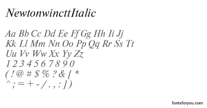 A fonte NewtonwincttItalic – alfabeto, números, caracteres especiais