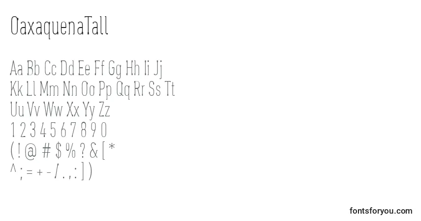 Czcionka OaxaquenaTall – alfabet, cyfry, specjalne znaki