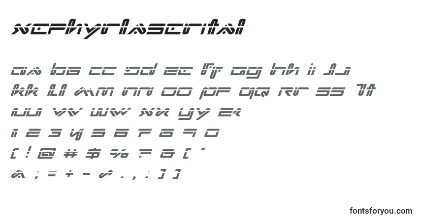 Xephyrlaserital Font – alphabet, numbers, special characters