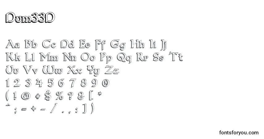 A fonte Dum33D – alfabeto, números, caracteres especiais