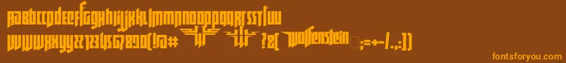 フォントRuswolfenstein – オレンジ色の文字が茶色の背景にあります。
