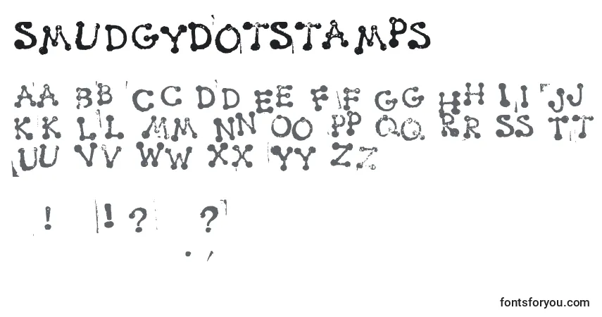 Schriftart SmudgyDotStamps – Alphabet, Zahlen, spezielle Symbole