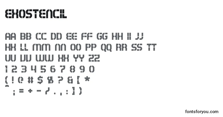 Czcionka Exostencil – alfabet, cyfry, specjalne znaki