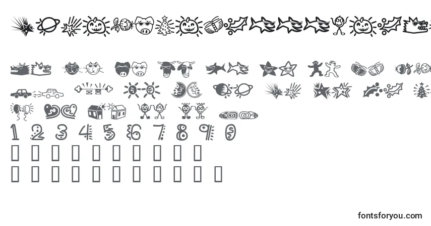 Czcionka Popticsthreeextras – alfabet, cyfry, specjalne znaki