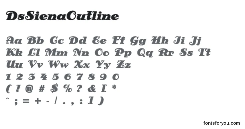 Czcionka DsSienaOutline (114099) – alfabet, cyfry, specjalne znaki