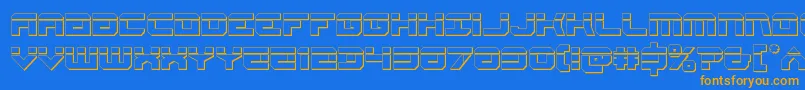 フォントGearheadbullet – オレンジ色の文字が青い背景にあります。