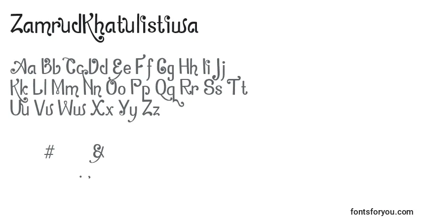Шрифт ZamrudKhatulistiwa (114104) – алфавит, цифры, специальные символы
