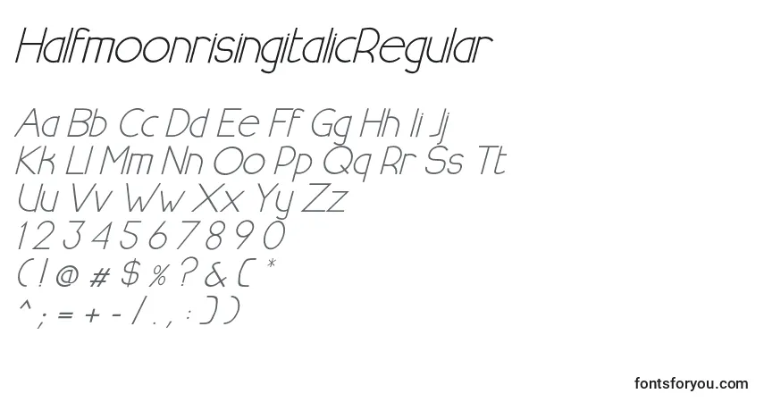 A fonte HalfmoonrisingitalicRegular (114106) – alfabeto, números, caracteres especiais