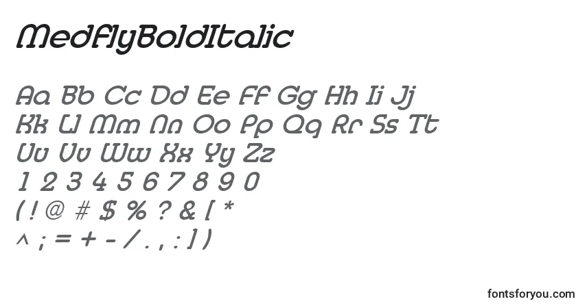 A fonte MedflyBoldItalic – alfabeto, números, caracteres especiais