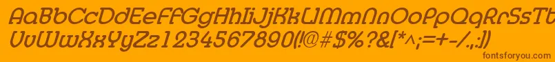 MedflyBoldItalic-Schriftart – Braune Schriften auf orangefarbenem Hintergrund