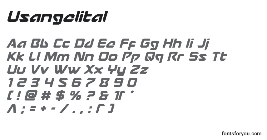 Czcionka Usangelital – alfabet, cyfry, specjalne znaki
