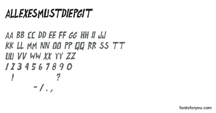 AllExesMustDiePgItフォント–アルファベット、数字、特殊文字