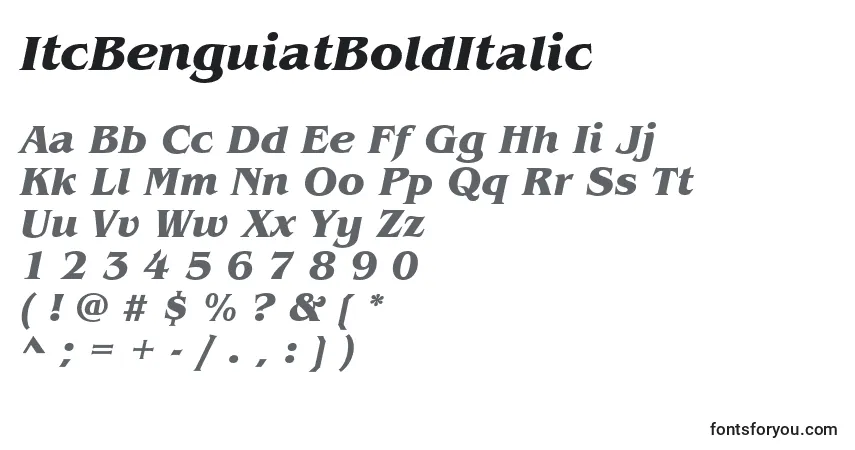 A fonte ItcBenguiatBoldItalic – alfabeto, números, caracteres especiais
