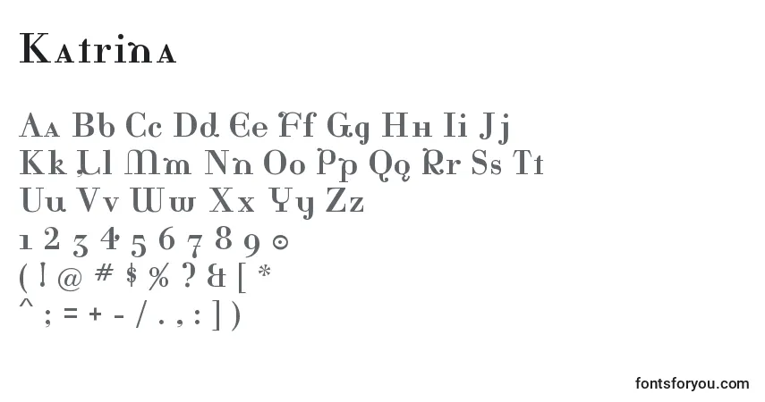 Шрифт Katrina – алфавит, цифры, специальные символы