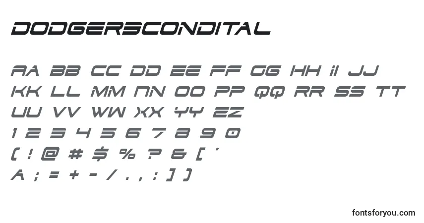 Czcionka Dodger3condital – alfabet, cyfry, specjalne znaki