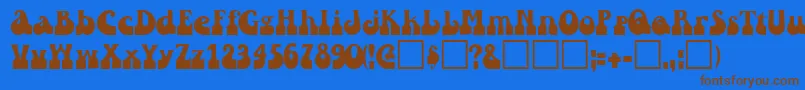フォントRaindroptoosskBold – 茶色の文字が青い背景にあります。