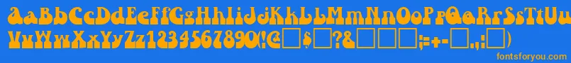 フォントRaindroptoosskBold – オレンジ色の文字が青い背景にあります。