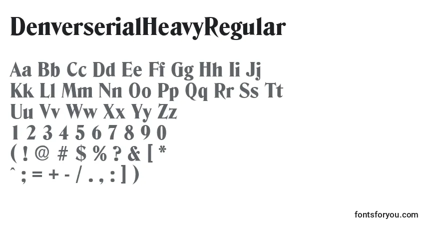 Czcionka DenverserialHeavyRegular – alfabet, cyfry, specjalne znaki